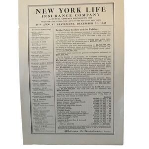 Vintage 1934 New York Life Insurance Company Ad Advertisement